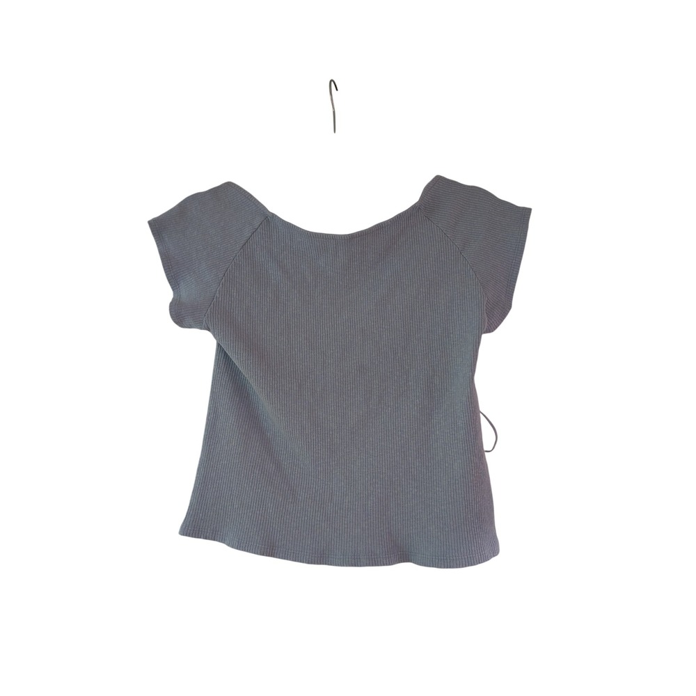Aerie Open Back T-Shirt Womens L Blue Ribbed Knit Short Sleeve Scoop Neck‎ Top